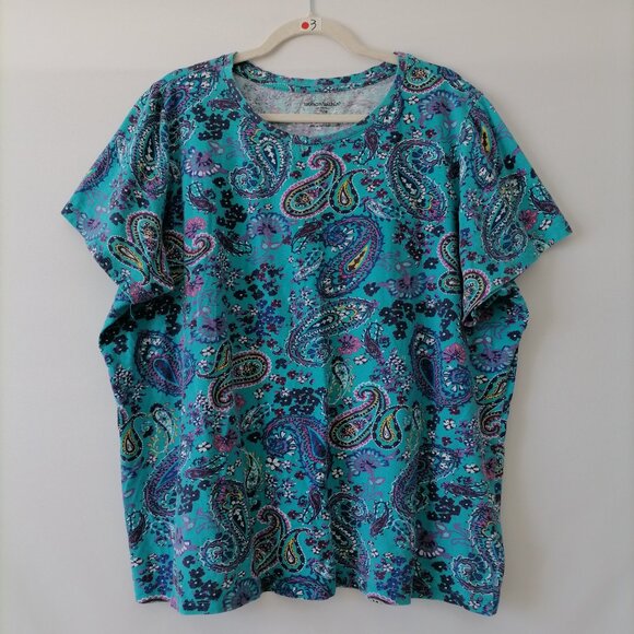 Woman Within Womens Teal Blue Round Neck Paisley Print Tunic T-Shirt Size 2X - Picture 1 of 7